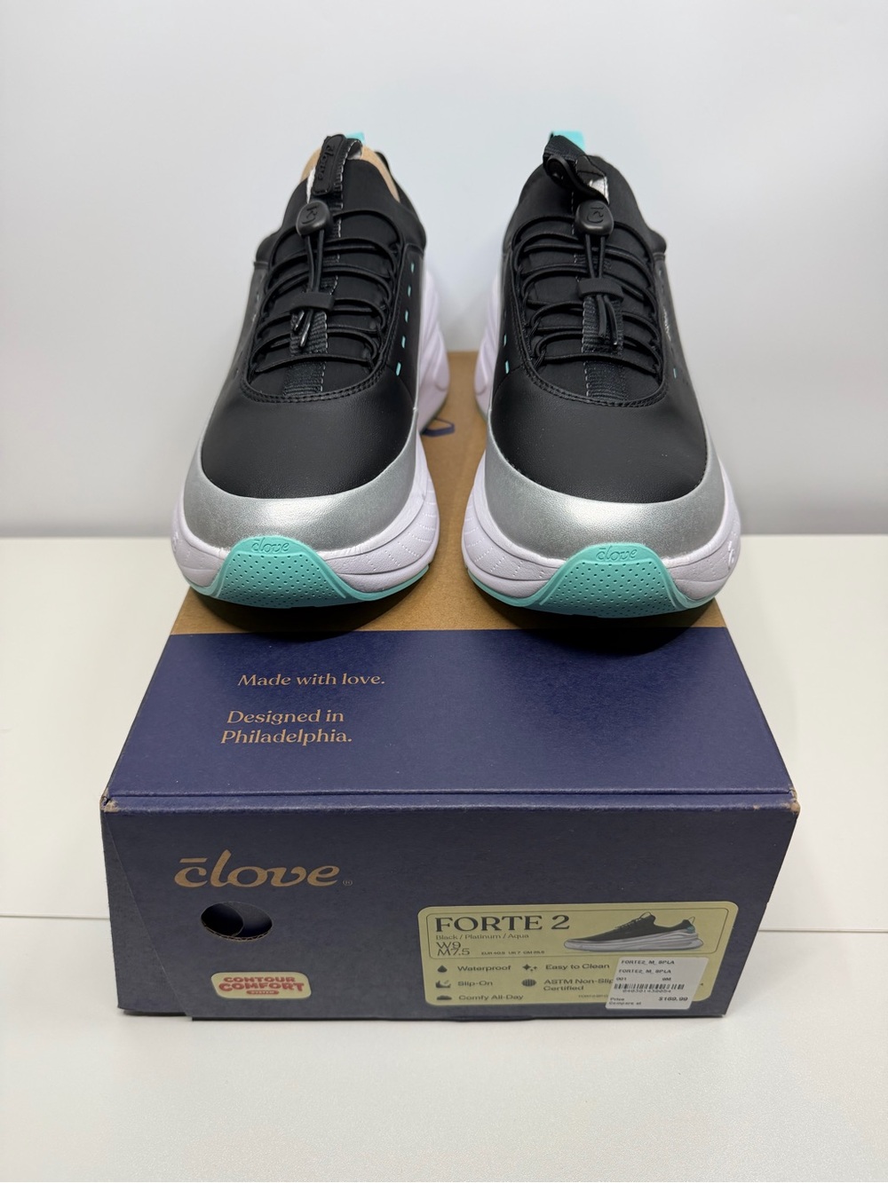 Clove Forte 2 Waterproof Slip-On Shoes Black Platinum Aqua Women’s 9 - NWT